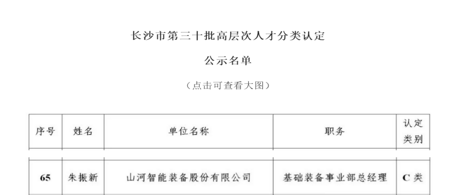 喜讯!山河智能朱振新获评长沙市C类高层次人才